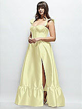 Alt View 2 Thumbnail - Butter Yellow Satin Corset Maxi Dress with Ruffle Straps & Skirt