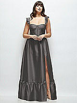 Alt View 1 Thumbnail - Caviar Gray Satin Corset Maxi Dress with Ruffle Straps & Skirt