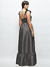 Alt View 3 Thumbnail - Caviar Gray Satin Corset Maxi Dress with Ruffle Straps & Skirt