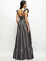 Rear View Thumbnail - Caviar Gray Satin Corset Maxi Dress with Ruffle Straps & Skirt