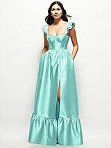 Front View Thumbnail - Coastal Satin Corset Maxi Dress with Ruffle Straps & Skirt