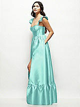 Side View Thumbnail - Coastal Satin Corset Maxi Dress with Ruffle Straps & Skirt