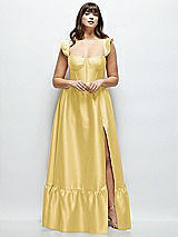 Alt View 1 Thumbnail - Maize Satin Corset Maxi Dress with Ruffle Straps & Skirt