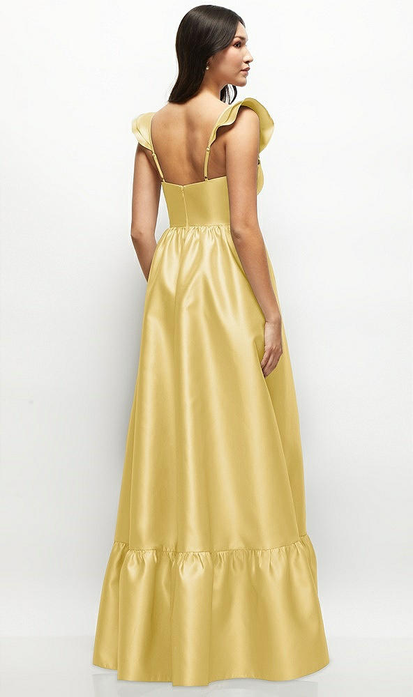 Back View - Maize Satin Corset Maxi Dress with Ruffle Straps & Skirt