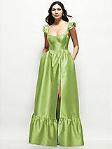 Front View Thumbnail - Mojito Satin Corset Maxi Dress with Ruffle Straps & Skirt