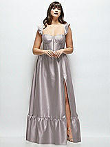 Alt View 1 Thumbnail - Cashmere Gray Satin Corset Maxi Dress with Ruffle Straps & Skirt