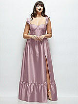 Alt View 1 Thumbnail - Dusty Rose Satin Corset Maxi Dress with Ruffle Straps & Skirt