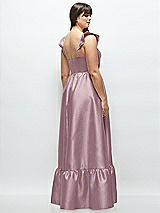 Alt View 3 Thumbnail - Dusty Rose Satin Corset Maxi Dress with Ruffle Straps & Skirt