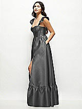 Side View Thumbnail - Gunmetal Satin Corset Maxi Dress with Ruffle Straps & Skirt