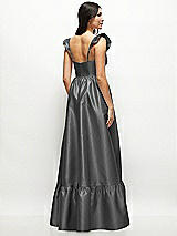 Rear View Thumbnail - Gunmetal Satin Corset Maxi Dress with Ruffle Straps & Skirt