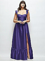 Alt View 1 Thumbnail - Grape Satin Corset Maxi Dress with Ruffle Straps & Skirt