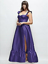 Alt View 2 Thumbnail - Grape Satin Corset Maxi Dress with Ruffle Straps & Skirt