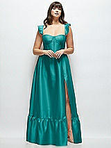 Alt View 1 Thumbnail - Jade Satin Corset Maxi Dress with Ruffle Straps & Skirt