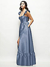 Side View Thumbnail - Larkspur Blue Satin Corset Maxi Dress with Ruffle Straps & Skirt