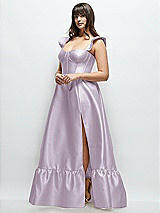 Alt View 2 Thumbnail - Lilac Haze Satin Corset Maxi Dress with Ruffle Straps & Skirt