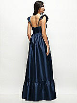 Rear View Thumbnail - Midnight Navy Satin Corset Maxi Dress with Ruffle Straps & Skirt