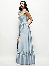 Side View Thumbnail - Mist Satin Corset Maxi Dress with Ruffle Straps & Skirt