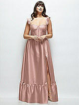 Alt View 1 Thumbnail - Neu Nude Satin Corset Maxi Dress with Ruffle Straps & Skirt