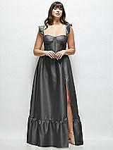 Alt View 1 Thumbnail - Pewter Satin Corset Maxi Dress with Ruffle Straps & Skirt