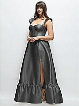 Alt View 2 Thumbnail - Pewter Satin Corset Maxi Dress with Ruffle Straps & Skirt