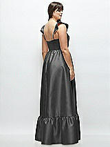 Alt View 3 Thumbnail - Pewter Satin Corset Maxi Dress with Ruffle Straps & Skirt