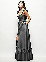 Side View Thumbnail - Pewter Satin Corset Maxi Dress with Ruffle Straps & Skirt