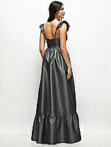 Rear View Thumbnail - Pewter Satin Corset Maxi Dress with Ruffle Straps & Skirt