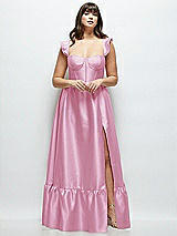 Alt View 1 Thumbnail - Powder Pink Satin Corset Maxi Dress with Ruffle Straps & Skirt