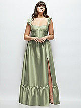 Alt View 1 Thumbnail - Sage Satin Corset Maxi Dress with Ruffle Straps & Skirt