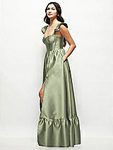 Side View Thumbnail - Sage Satin Corset Maxi Dress with Ruffle Straps & Skirt