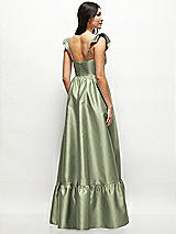 Rear View Thumbnail - Sage Satin Corset Maxi Dress with Ruffle Straps & Skirt