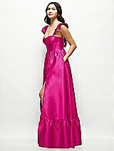 Side View Thumbnail - Think Pink Satin Corset Maxi Dress with Ruffle Straps & Skirt