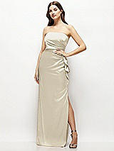 Alt View 1 Thumbnail - Champagne Strapless Draped Skirt Satin Maxi Dress with Cascade Ruffle