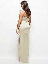 Rear View Thumbnail - Champagne Strapless Draped Skirt Satin Maxi Dress with Cascade Ruffle