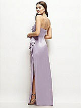 Alt View 3 Thumbnail - Lilac Haze Strapless Draped Skirt Satin Maxi Dress with Cascade Ruffle