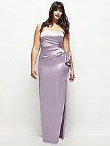 Front View Thumbnail - Lilac Haze Strapless Draped Skirt Satin Maxi Dress with Cascade Ruffle