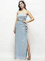 Alt View 1 Thumbnail - Mist Strapless Draped Skirt Satin Maxi Dress with Cascade Ruffle