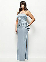 Side View Thumbnail - Mist Strapless Draped Skirt Satin Maxi Dress with Cascade Ruffle