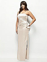 Side View Thumbnail - Oat Strapless Draped Skirt Satin Maxi Dress with Cascade Ruffle