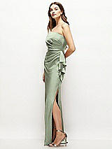 Alt View 2 Thumbnail - Sage Strapless Draped Skirt Satin Maxi Dress with Cascade Ruffle