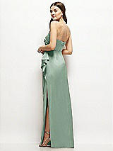 Alt View 3 Thumbnail - Seagrass Strapless Draped Skirt Satin Maxi Dress with Cascade Ruffle