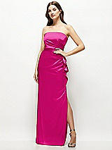 Alt View 1 Thumbnail - Think Pink Strapless Draped Skirt Satin Maxi Dress with Cascade Ruffle