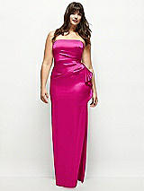 Front View Thumbnail - Think Pink Strapless Draped Skirt Satin Maxi Dress with Cascade Ruffle