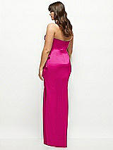 Rear View Thumbnail - Think Pink Strapless Draped Skirt Satin Maxi Dress with Cascade Ruffle