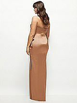 Rear View Thumbnail - Toffee Strapless Draped Skirt Satin Maxi Dress with Cascade Ruffle