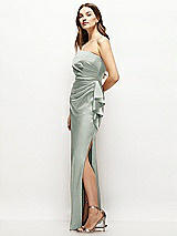 Alt View 2 Thumbnail - Willow Green Strapless Draped Skirt Satin Maxi Dress with Cascade Ruffle