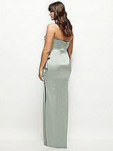 Rear View Thumbnail - Willow Green Strapless Draped Skirt Satin Maxi Dress with Cascade Ruffle