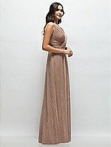 Side View Thumbnail - Metallic Sienna Draped V-Neck Pleated Metallic Maxi Dress with Deep V-Back