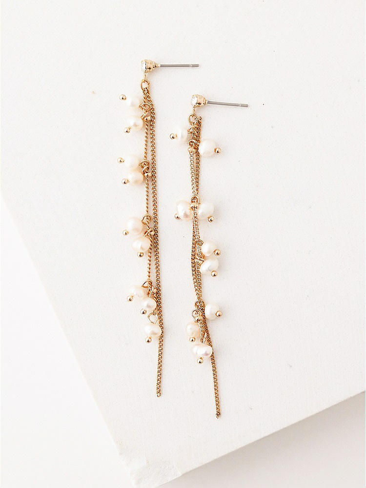 Back View - Natural Cascade Gold Chain Pearl Drop Earrings