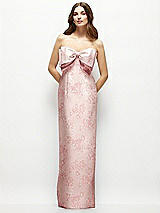 Alt View 2 Thumbnail - Bow And Blossom Print Strapless Floral Satin Column Maxi Dress with Oversized Bow